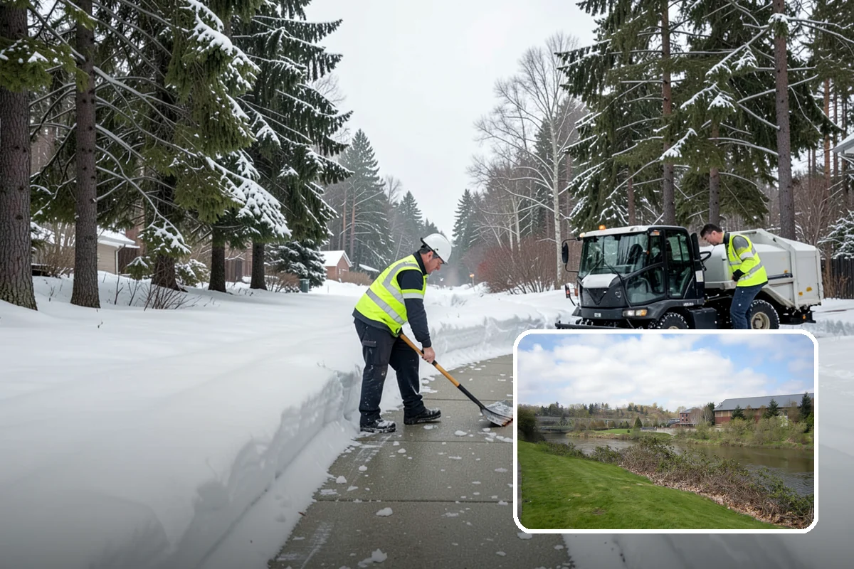 Fire Station Snow Removal in Tukwila, King County, WA - Apparatus aprons cleared and sanded for immediate response