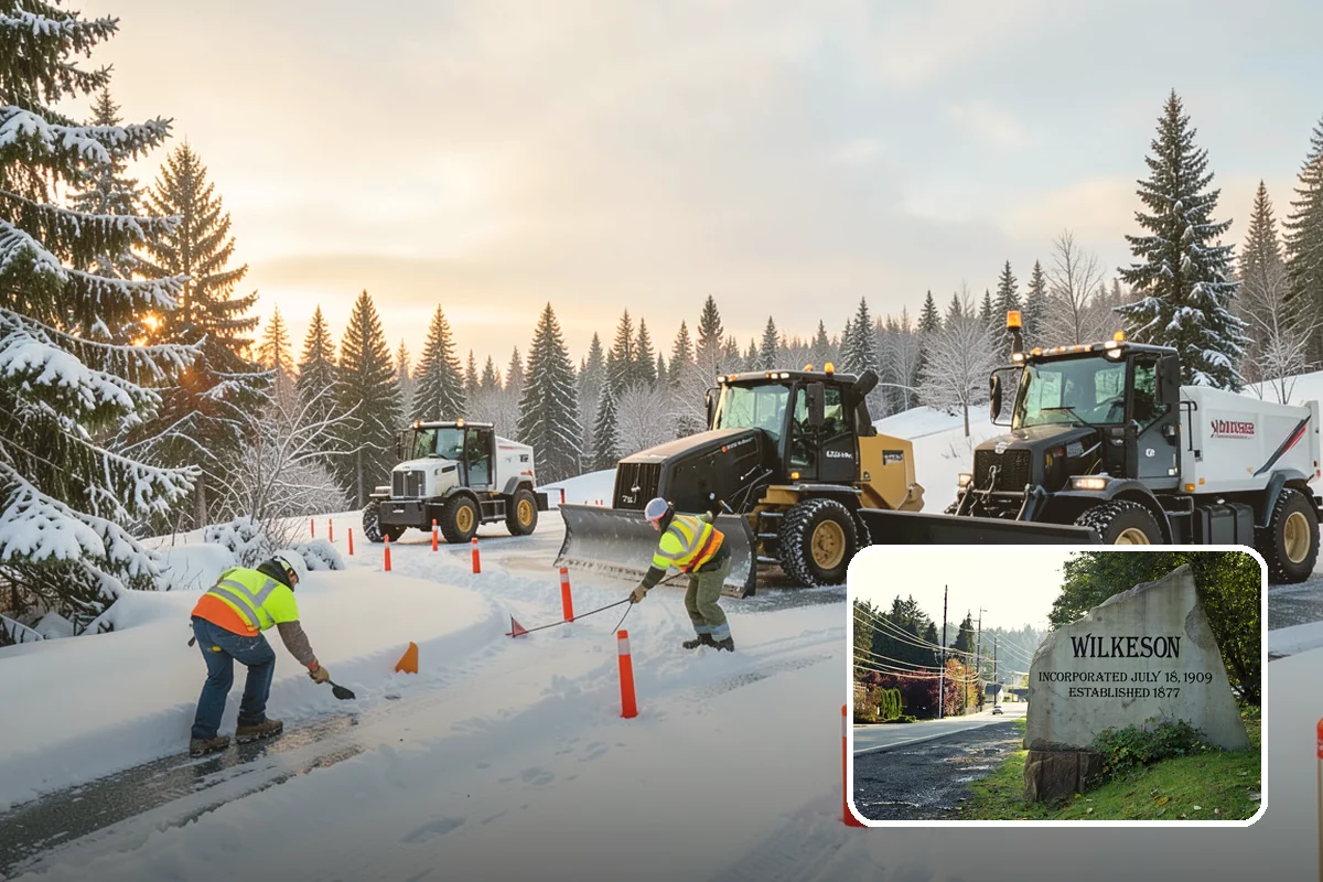 Fire Station Snow Removal in Wilkeson, Pierce County, WA - Apparatus aprons cleared and sanded for immediate response