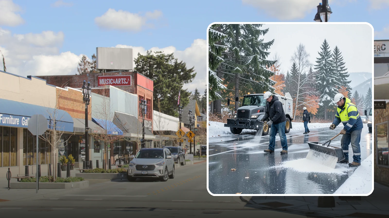 Fitness Center Deicing in Bothell, King County, WA - Deicing for fitness centers and gyms, keeping entrances and parking paths safe for early-morning members arriving before dawn in...