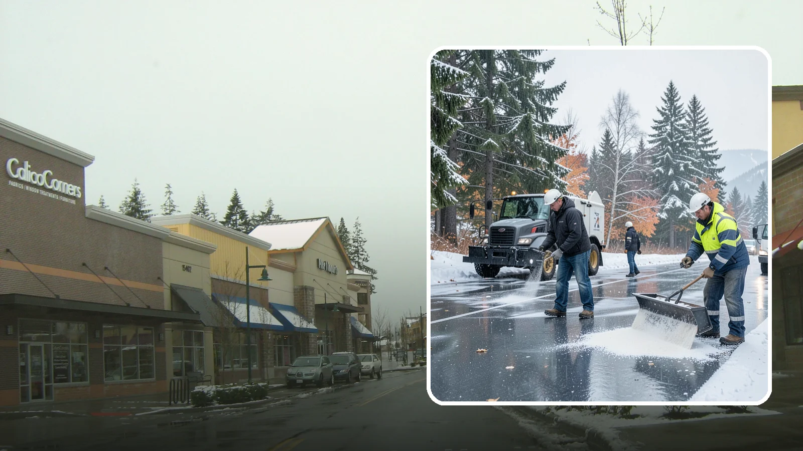 Fitness Center Deicing in Mill Creek, Snohomish County, WA - Deicing for fitness centers and gyms, keeping entrances and parking paths safe for early-morning members arriving before dawn in...