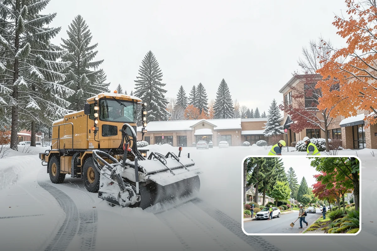 Fitness Center Parking Lot Snow Removal in Beaux Arts Village, King County, WA - Members reach the door safely for pre-dawn and evening workouts