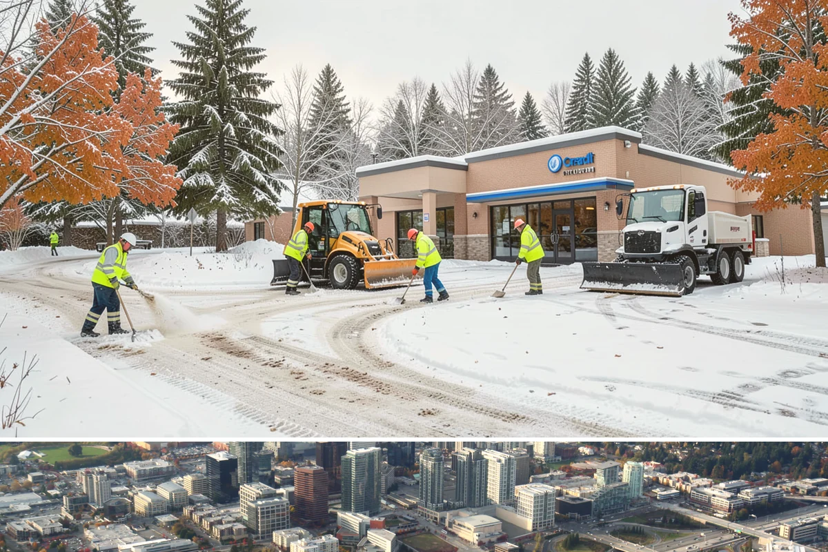 Fitness Center Parking Lot Snow Removal in Bellevue, King County, WA - Fitness center lots in Western Washington face peak snow demand from December through February, when dark morning freezes meet...