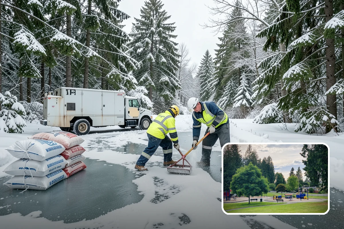 Fitness Center Parking Lot Snow Removal in Bonney Lake, Pierce County, WA - Members reach the door safely for pre-dawn and evening workouts