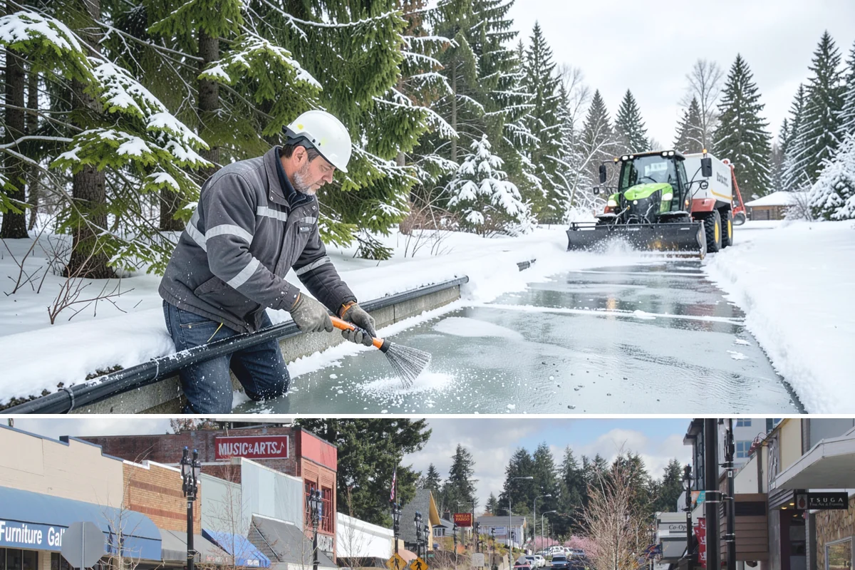 Fitness Center Parking Lot Snow Removal in Bothell, King County, WA - Fitness center lots in Western Washington face peak snow demand from December through February, when dark morning freezes meet...
