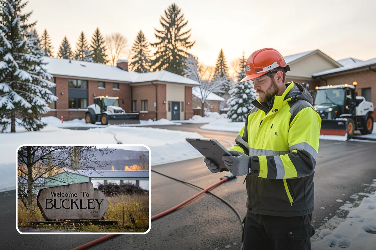 Fitness Center Parking Lot Snow Removal in Buckley, Pierce County, WA - Members reach the door safely for pre-dawn and evening workouts