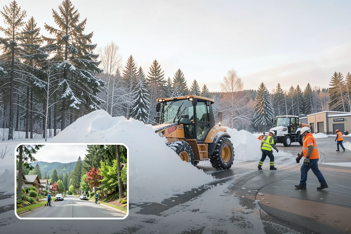 Fitness Center Parking Lot Snow Removal in Darrington, Snohomish County, WA - Members reach the door safely for pre-dawn and evening workouts