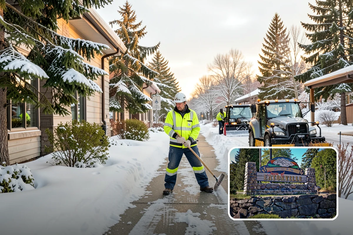 Fitness Center Parking Lot Snow Removal in Eatonville, Pierce County, WA - Members reach the door safely for pre-dawn and evening workouts