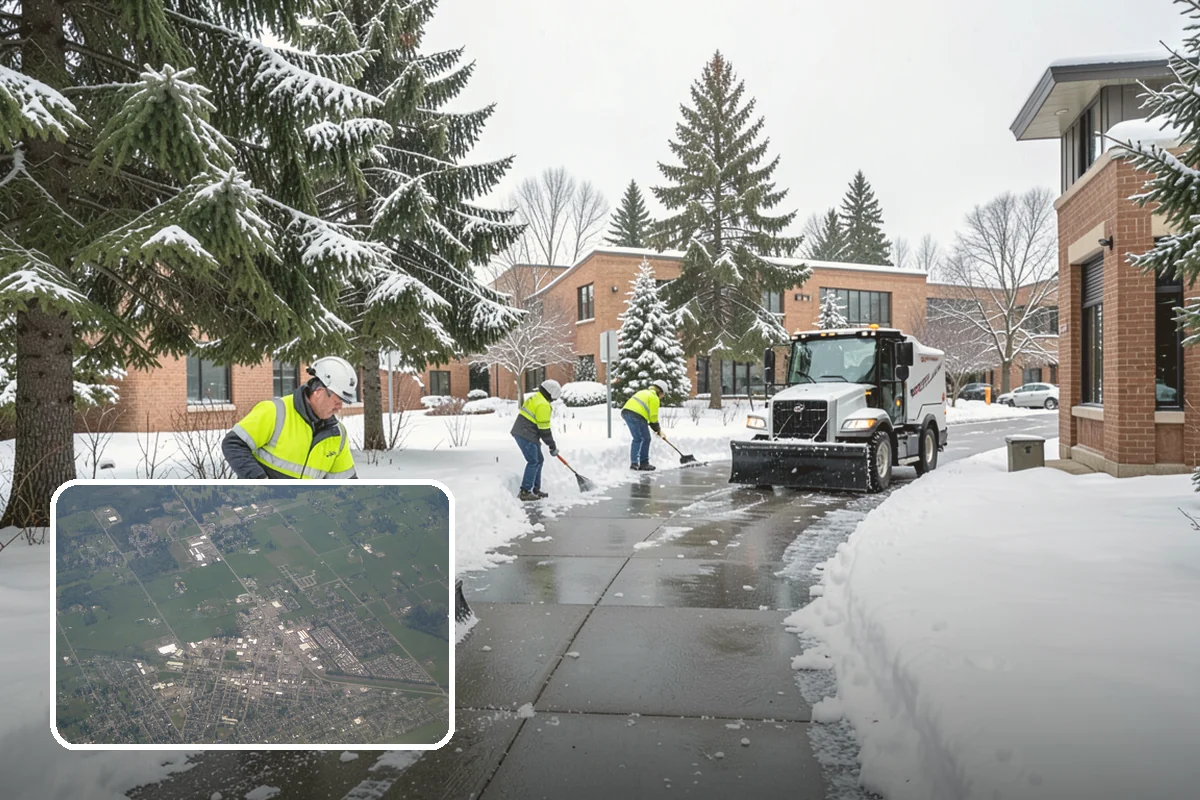 Fitness Center Parking Lot Snow Removal in Enumclaw, King County, WA - Members reach the door safely for pre-dawn and evening workouts