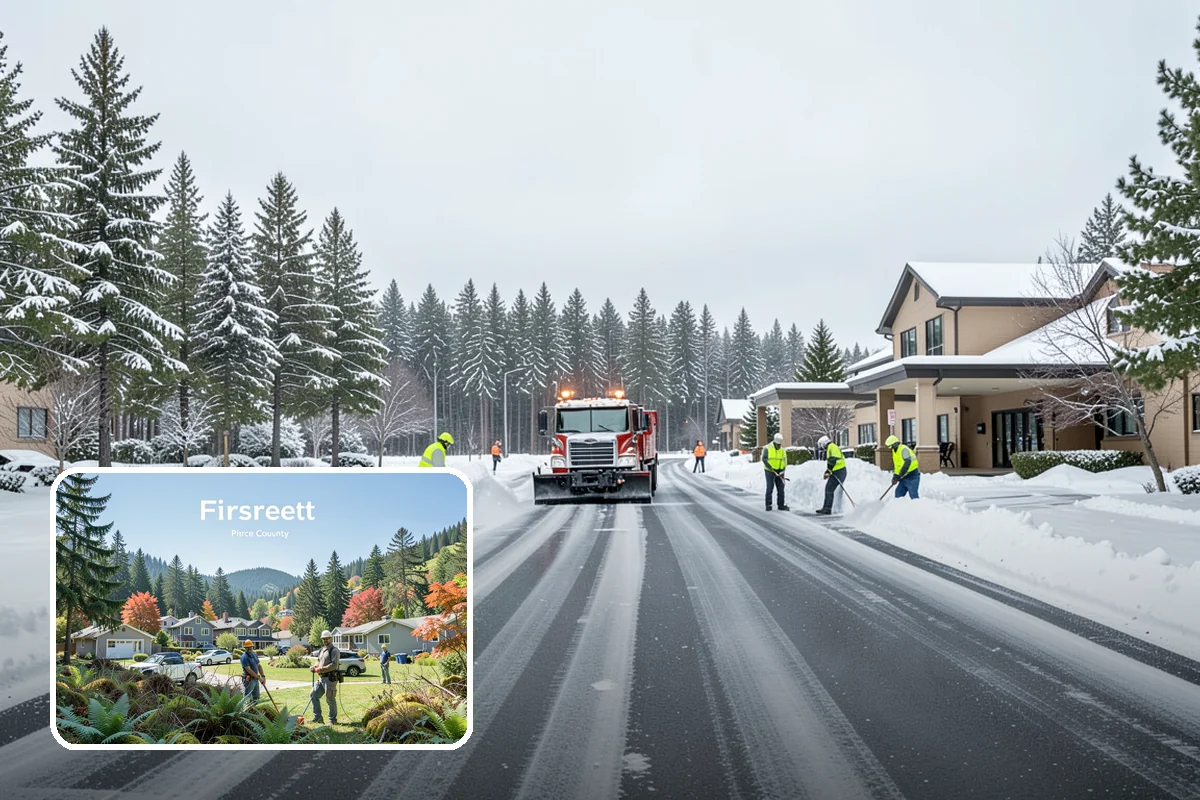 Fitness Center Parking Lot Snow Removal in Fircrest, Pierce County, WA - Members reach the door safely for pre-dawn and evening workouts