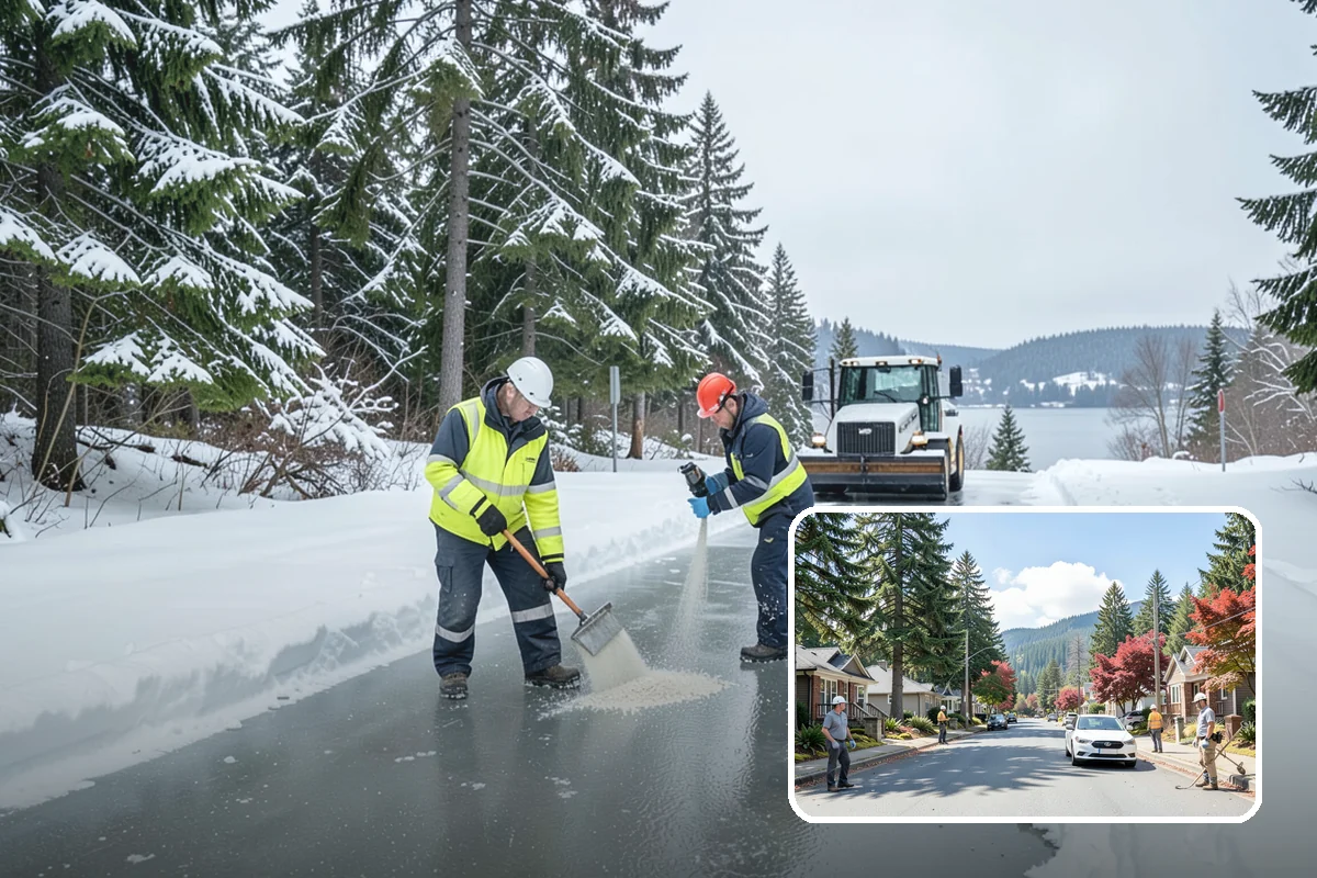 Fitness Center Parking Lot Snow Removal in Hunts Point, King County, WA - Members reach the door safely for pre-dawn and evening workouts