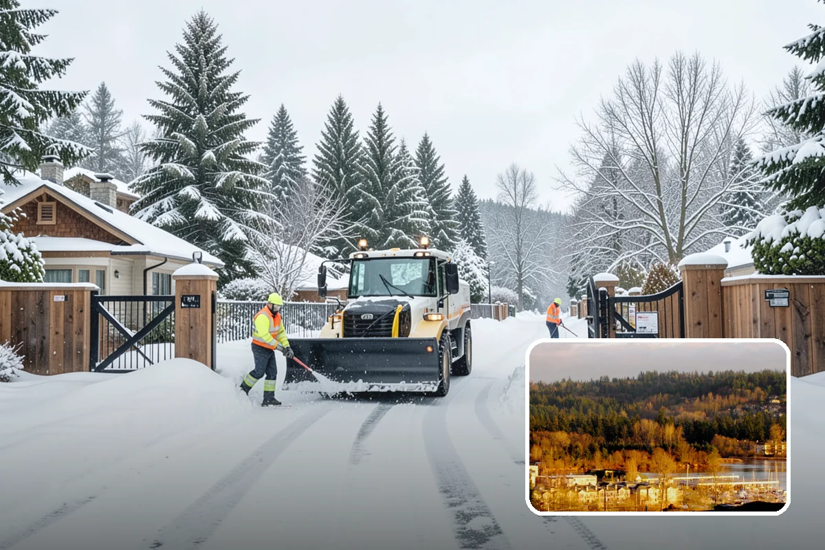 Fitness Center Parking Lot Snow Removal in Kenmore, King County, WA - Members reach the door safely for pre-dawn and evening workouts
