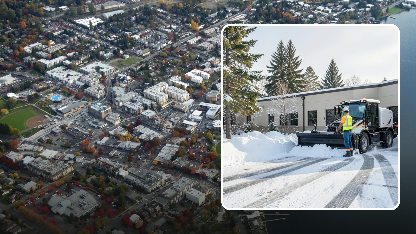 Fitness Center Parking Lot Snow Removal in Kirkland, King County, WA - We clear fitness center lots before dawn so Western Washington members can work out safely through winter.