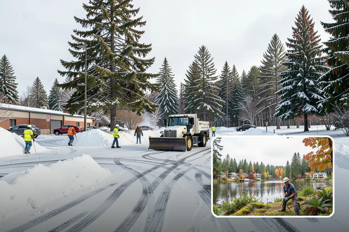 Fitness Center Parking Lot Snow Removal in La Conner, Skagit County, WA - Members reach the door safely for pre-dawn and evening workouts