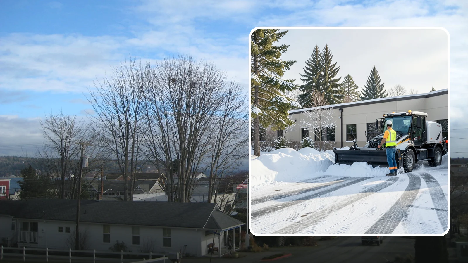 Fitness Center Parking Lot Snow Removal in Langley, Island County, WA - We clear fitness center lots before dawn so Western Washington members can work out safely through winter.