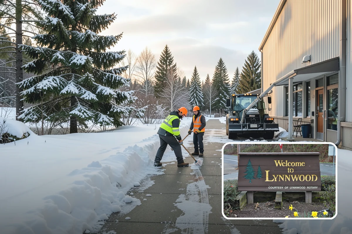 Fitness Center Parking Lot Snow Removal in Lynnwood, Snohomish County, WA - Members reach the door safely for pre-dawn and evening workouts