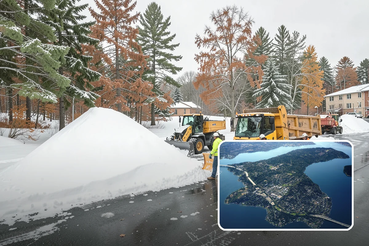 Fitness Center Parking Lot Snow Removal in Mercer Island, King County, WA - Members reach the door safely for pre-dawn and evening workouts