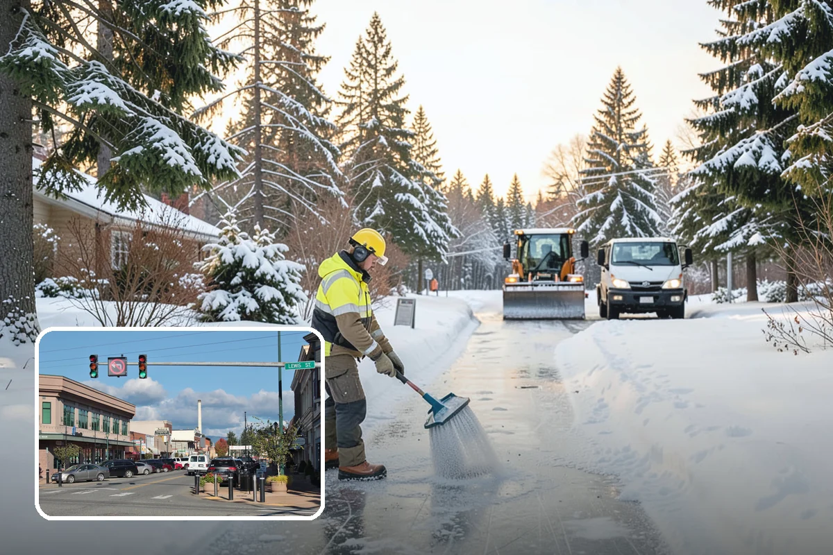 Fitness Center Parking Lot Snow Removal in Monroe, Snohomish County, WA - Members reach the door safely for pre-dawn and evening workouts