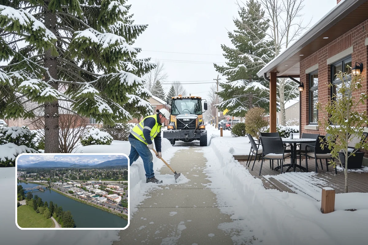 Fitness Center Parking Lot Snow Removal in Mount Vernon, Skagit County, WA - Members reach the door safely for pre-dawn and evening workouts