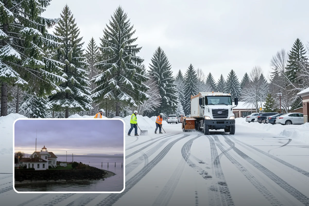Fitness Center Parking Lot Snow Removal in Mukilteo, Snohomish County, WA - Members reach the door safely for pre-dawn and evening workouts