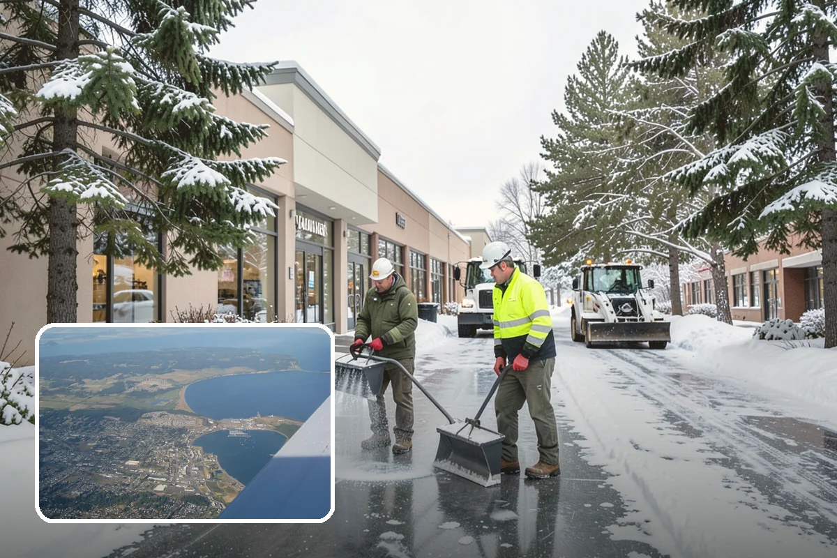 Fitness Center Parking Lot Snow Removal in Oak Harbor, Island County, WA - Members reach the door safely for pre-dawn and evening workouts