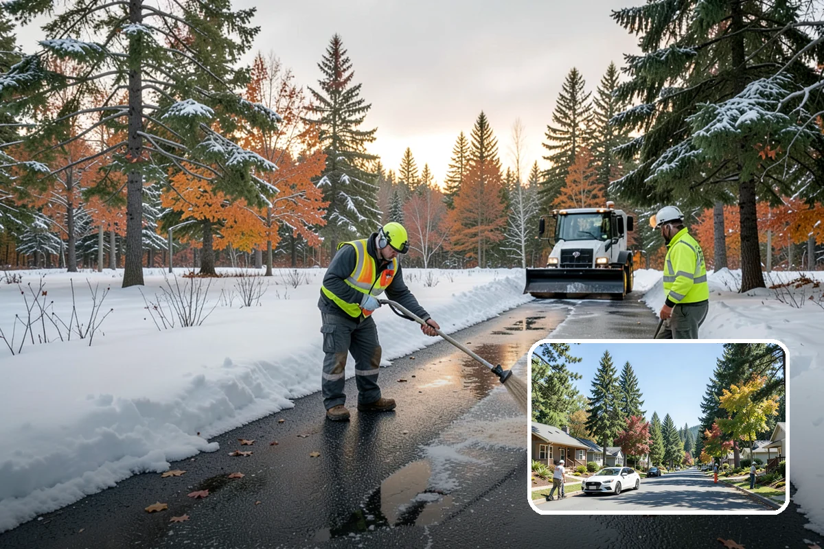 Fitness Center Parking Lot Snow Removal in Orting, Pierce County, WA - Members reach the door safely for pre-dawn and evening workouts