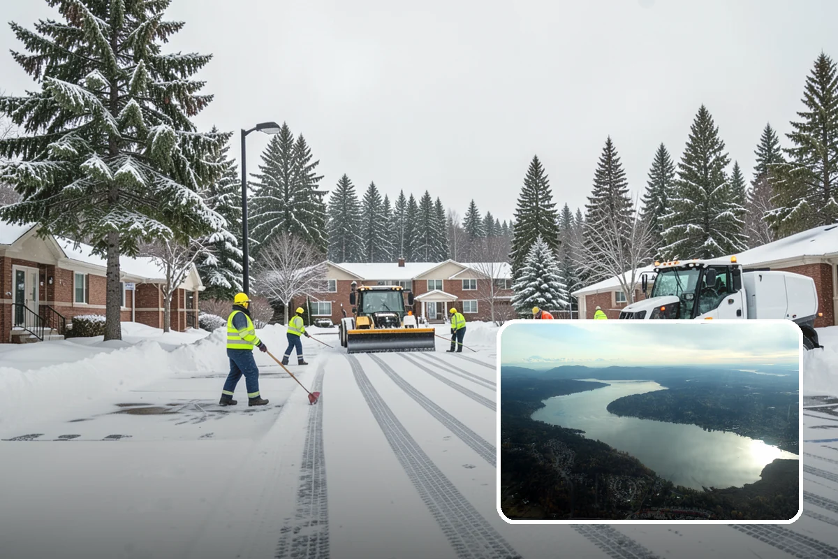 Fitness Center Parking Lot Snow Removal in Sammamish, King County, WA - Members reach the door safely for pre-dawn and evening workouts