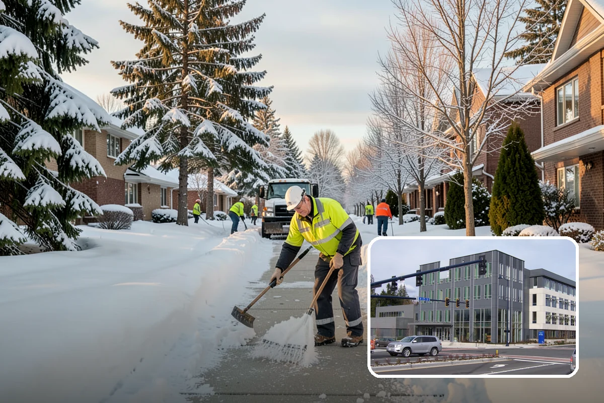 Fitness Center Parking Lot Snow Removal in Shoreline, King County, WA - Members reach the door safely for pre-dawn and evening workouts