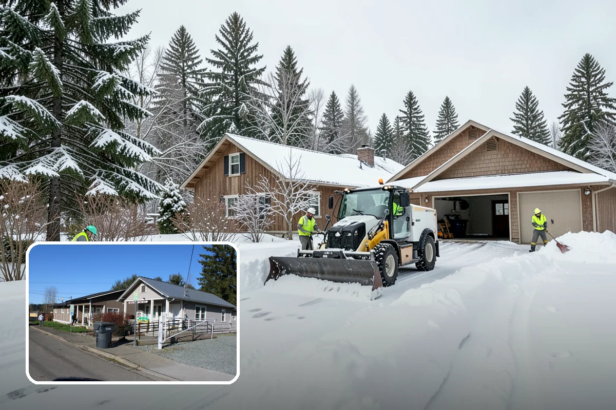 Fitness Center Parking Lot Snow Removal in South Prairie, Pierce County, WA - Members reach the door safely for pre-dawn and evening workouts