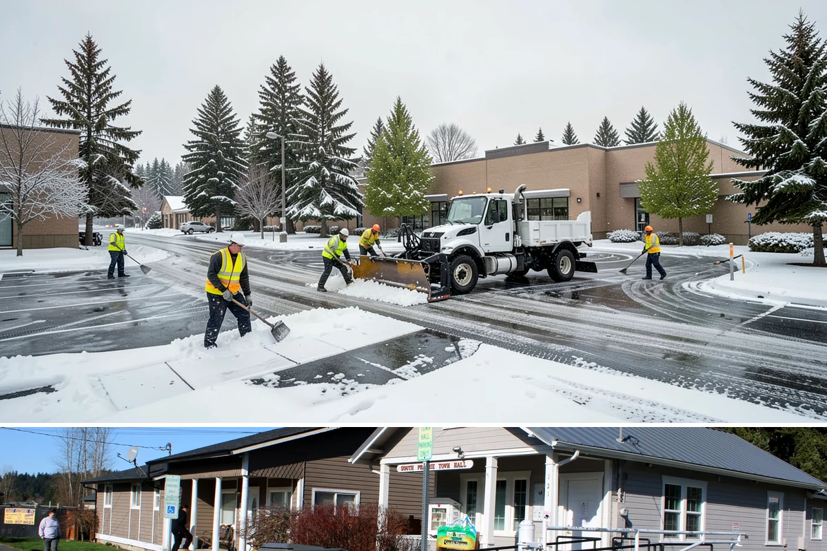 Fitness Center Parking Lot Snow Removal in South Prairie, Pierce County, WA - Fitness center lots in Western Washington face peak snow demand from December through February, when dark morning freezes meet...