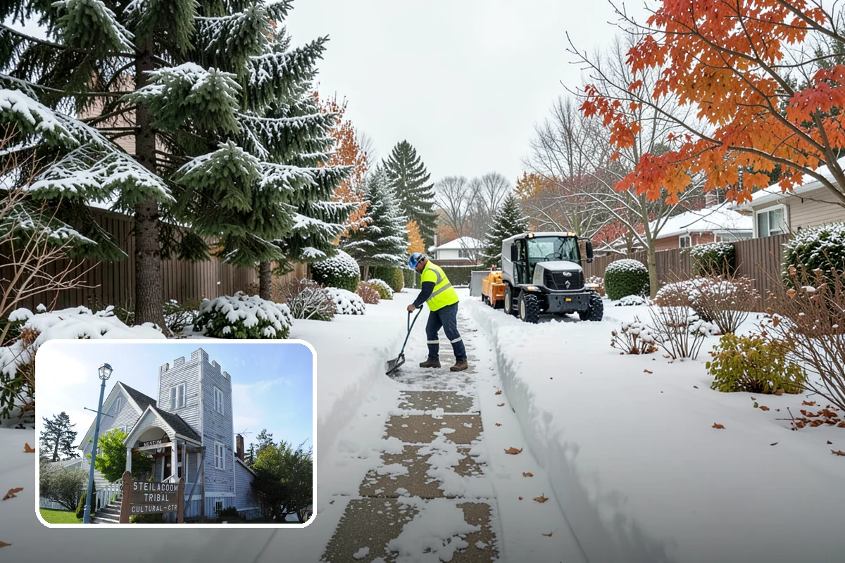 Fitness Center Parking Lot Snow Removal in Steilacoom, Pierce County, WA - Members reach the door safely for pre-dawn and evening workouts