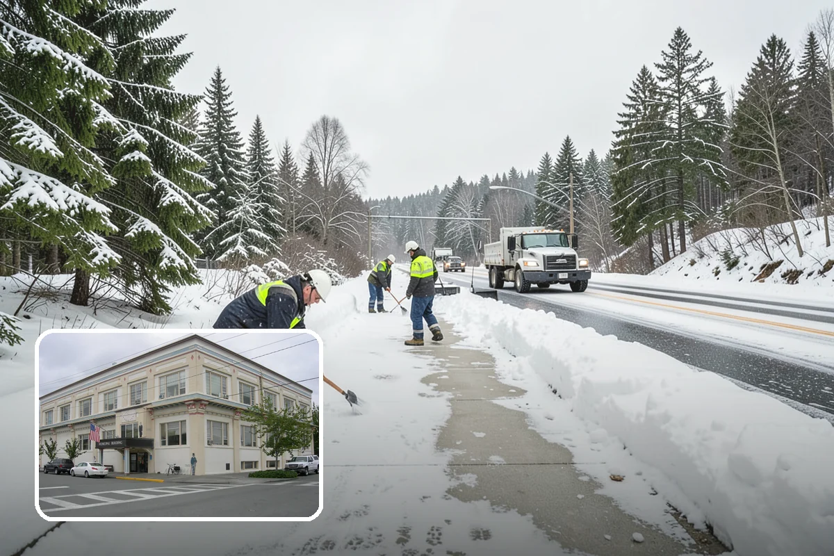 Fitness Center Sidewalk Clearing in Anacortes, Skagit County, WA - Entrance cleared before the pre-dawn member rush