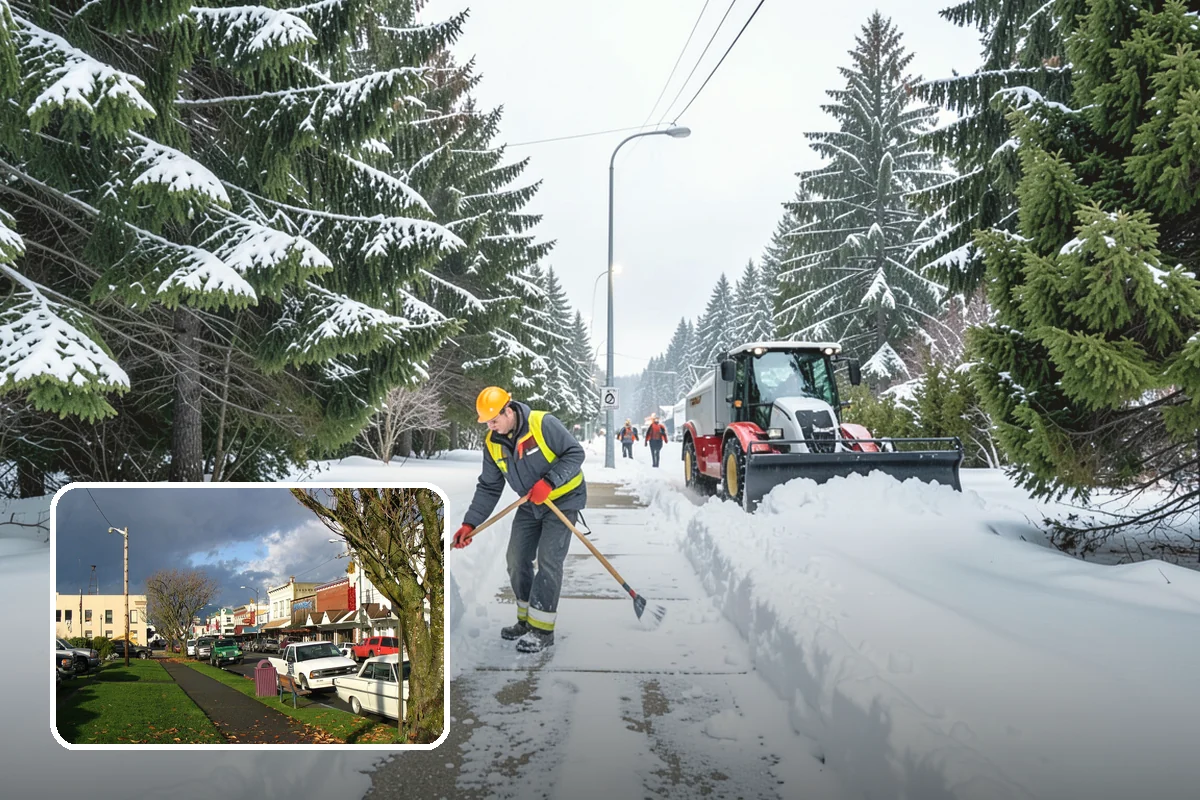 Fitness Center Sidewalk Clearing in Arlington, Snohomish County, WA - Entrance cleared before the pre-dawn member rush