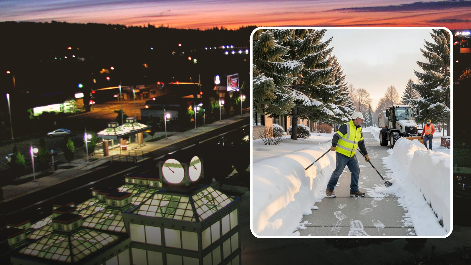 Fitness Center Sidewalk Clearing in Auburn, King County, WA - Early-hours entrance sidewalk clearing for Western Washington fitness centers, keeping the walk safe for members arriving before...