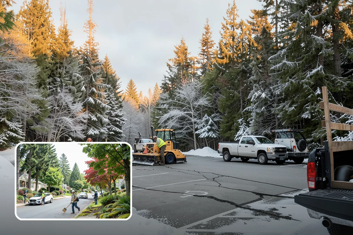 Fitness Center Sidewalk Clearing in Beaux Arts Village, King County, WA - Entrance cleared before the pre-dawn member rush