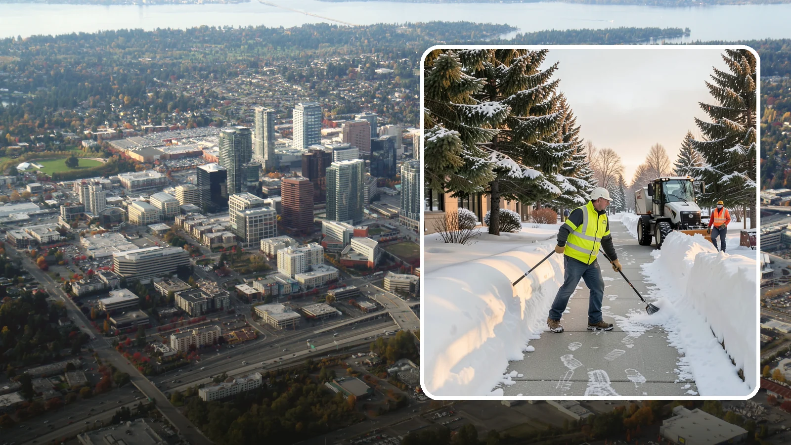 Fitness Center Sidewalk Clearing in Bellevue, King County, WA - Early-hours entrance sidewalk clearing for Western Washington fitness centers, keeping the walk safe for members arriving before...
