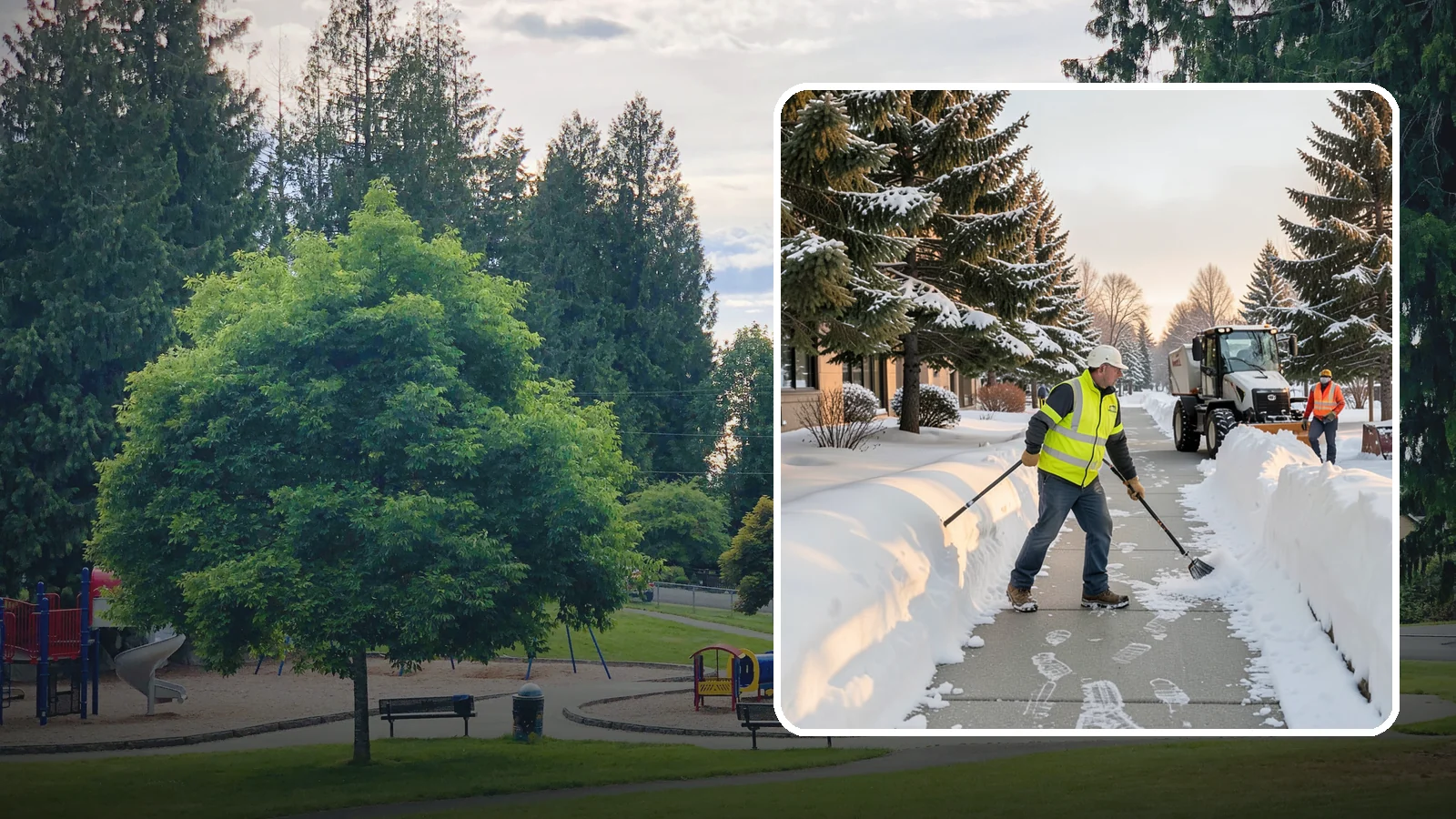 Fitness Center Sidewalk Clearing in Bonney Lake, Pierce County, WA - Early-hours entrance sidewalk clearing for Western Washington fitness centers, keeping the walk safe for members arriving before...