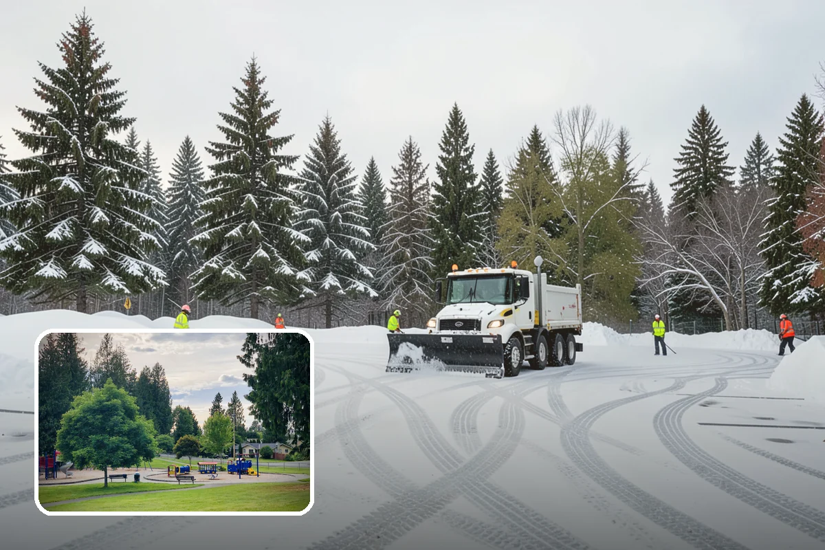 Fitness Center Sidewalk Clearing in Bonney Lake, Pierce County, WA - Entrance cleared before the pre-dawn member rush