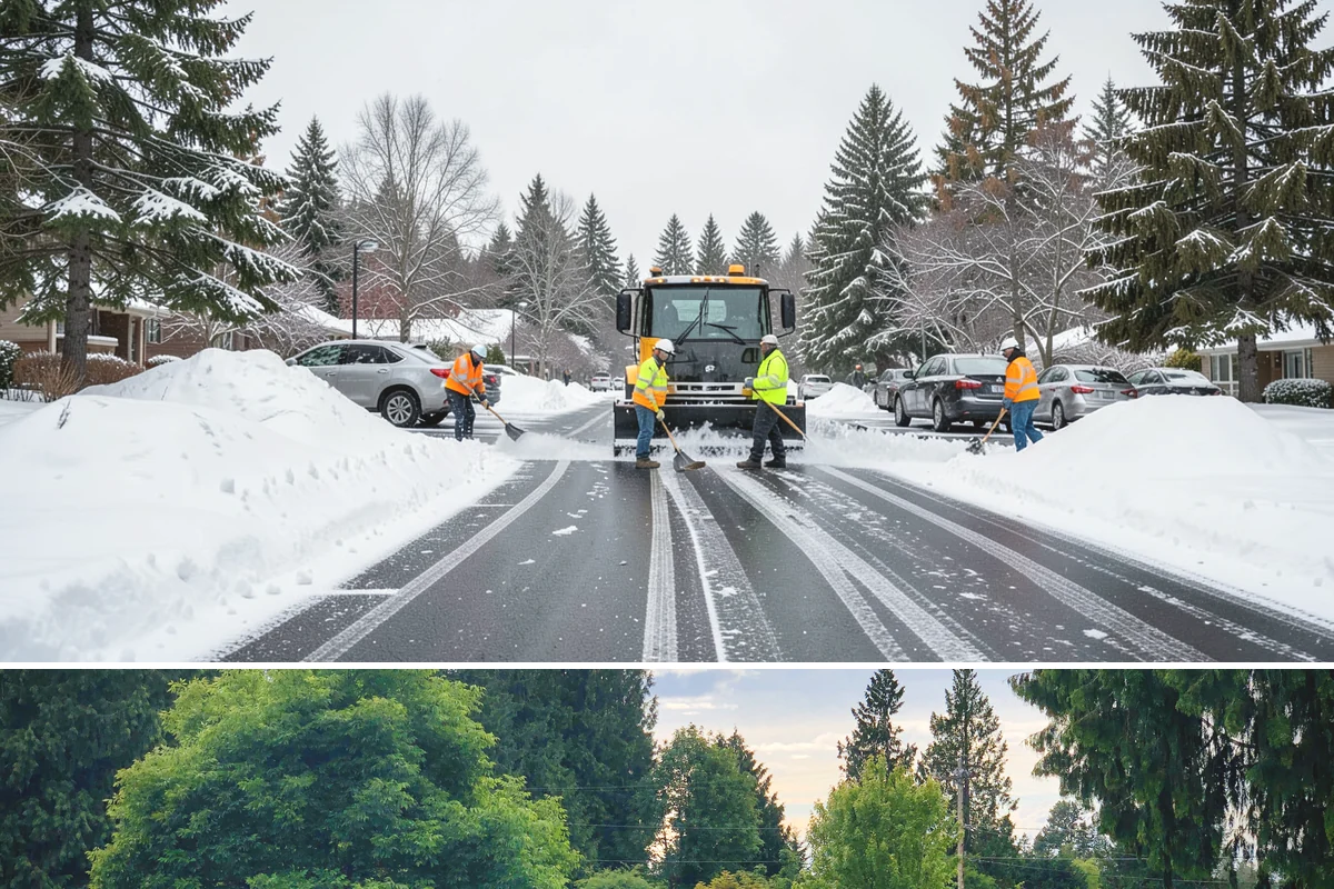 Fitness Center Sidewalk Clearing in Bonney Lake, Pierce County, WA - Fitness center demand peaks from December through February, when pre-dawn arrivals meet the coldest, most glazed walks of the day.