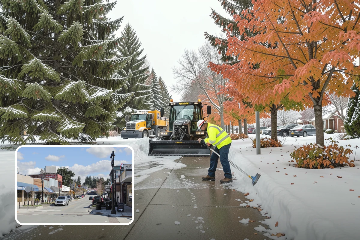 Fitness Center Sidewalk Clearing in Bothell, King County, WA - Entrance cleared before the pre-dawn member rush