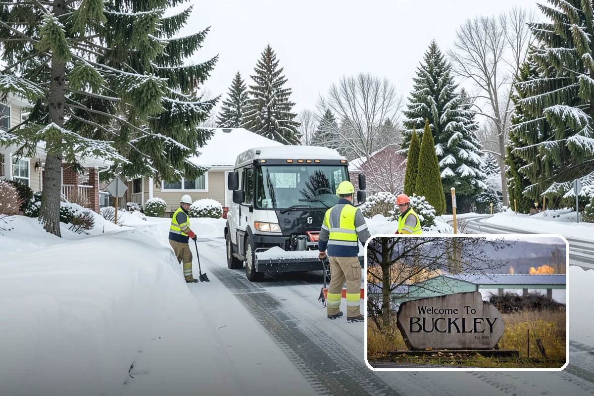 Fitness Center Sidewalk Clearing in Buckley, Pierce County, WA - Entrance cleared before the pre-dawn member rush