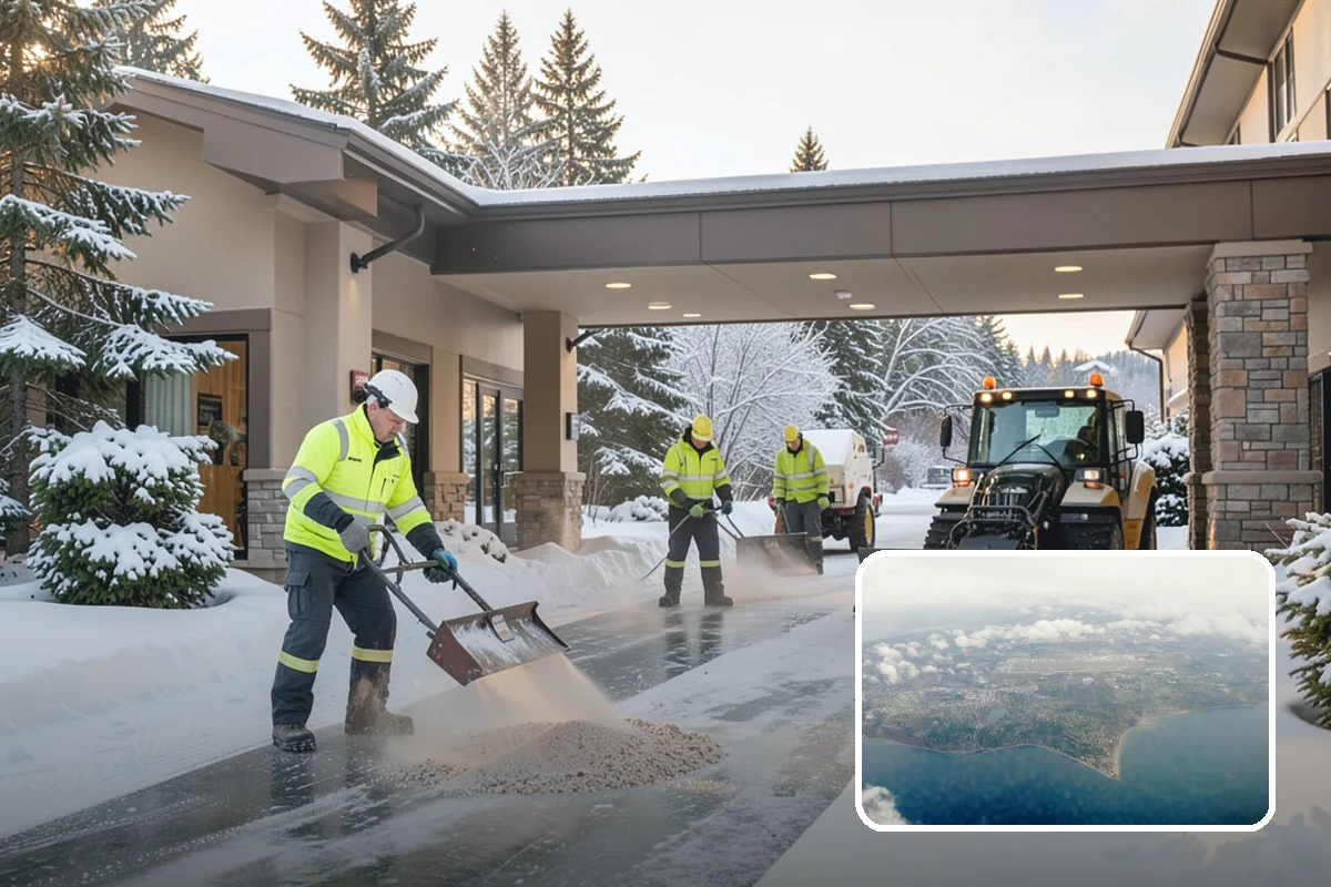 Fitness Center Sidewalk Clearing in Burien, King County, WA - Entrance cleared before the pre-dawn member rush