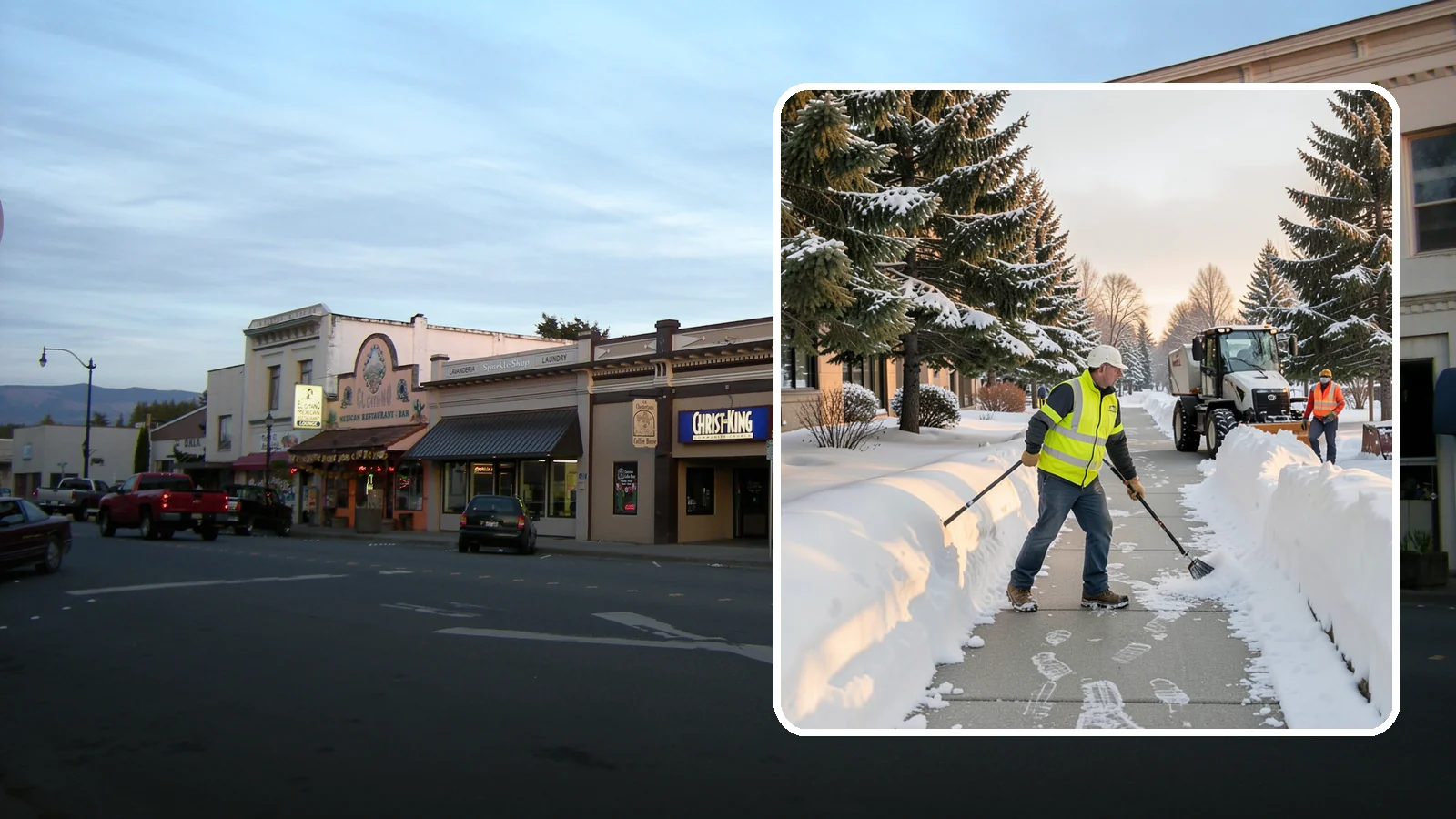 Fitness Center Sidewalk Clearing in Burlington, Skagit County, WA - Early-hours entrance sidewalk clearing for Western Washington fitness centers, keeping the walk safe for members arriving before...