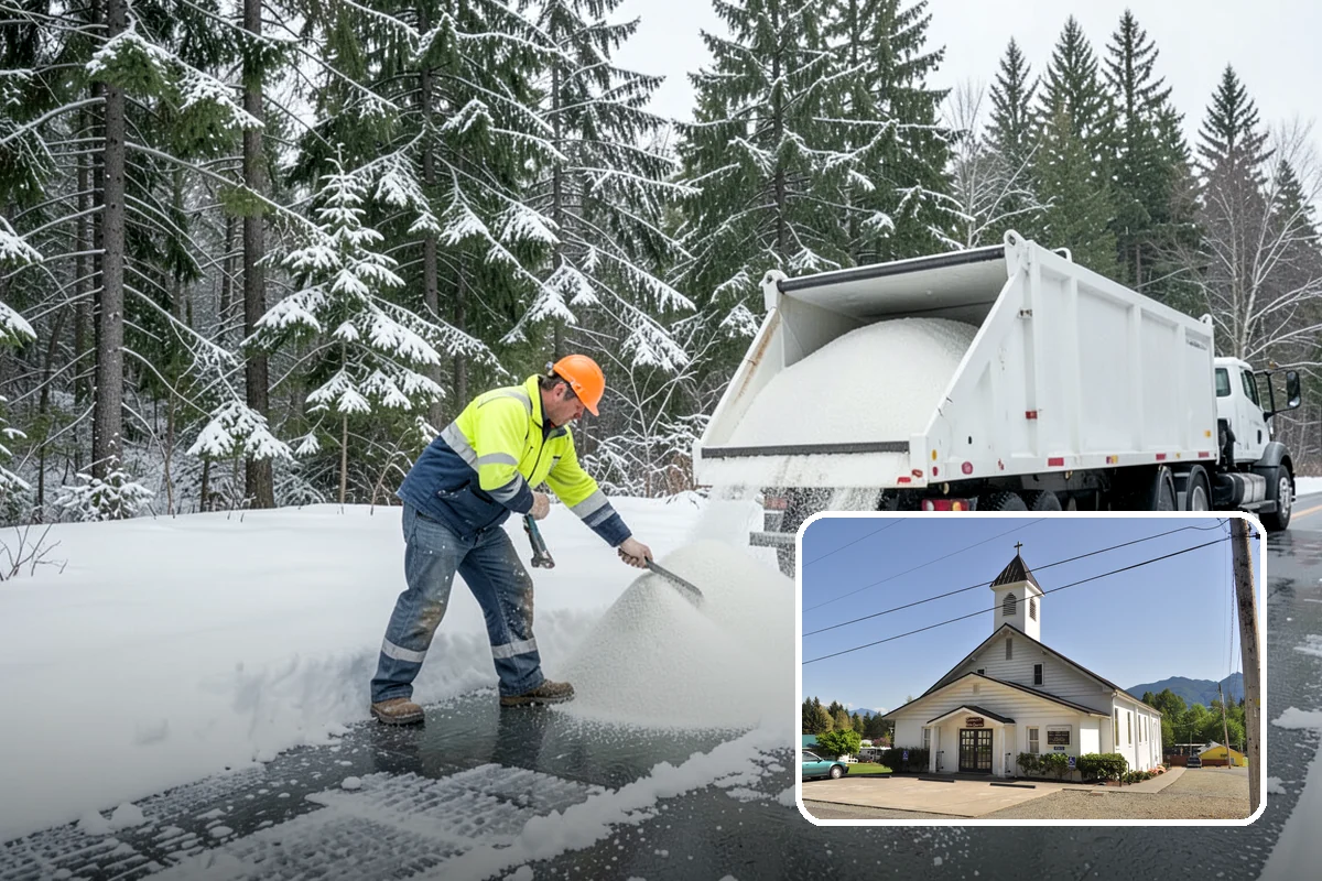 Fitness Center Sidewalk Clearing in Concrete, Skagit County, WA - Entrance cleared before the pre-dawn member rush