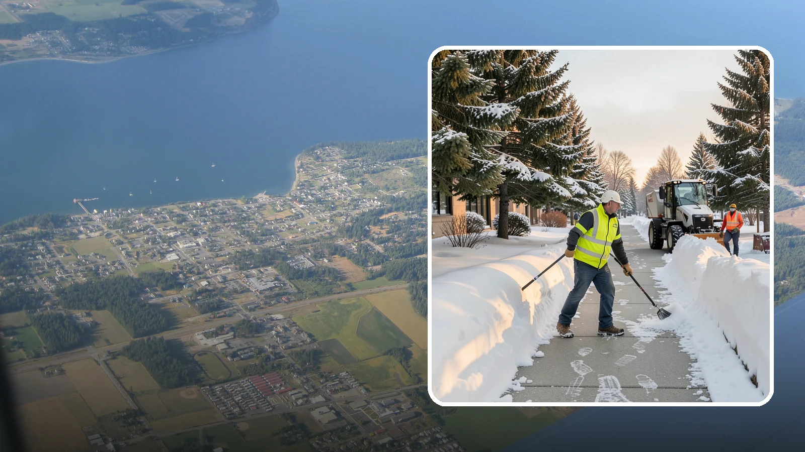 Fitness Center Sidewalk Clearing in Coupeville, Island County, WA - Early-hours entrance sidewalk clearing for Western Washington fitness centers, keeping the walk safe for members arriving before...