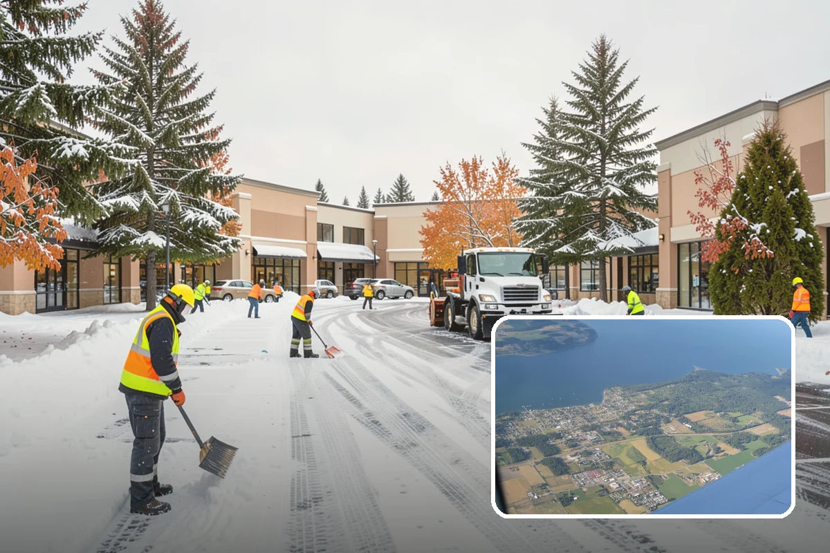 Fitness Center Sidewalk Clearing in Coupeville, Island County, WA - Entrance cleared before the pre-dawn member rush