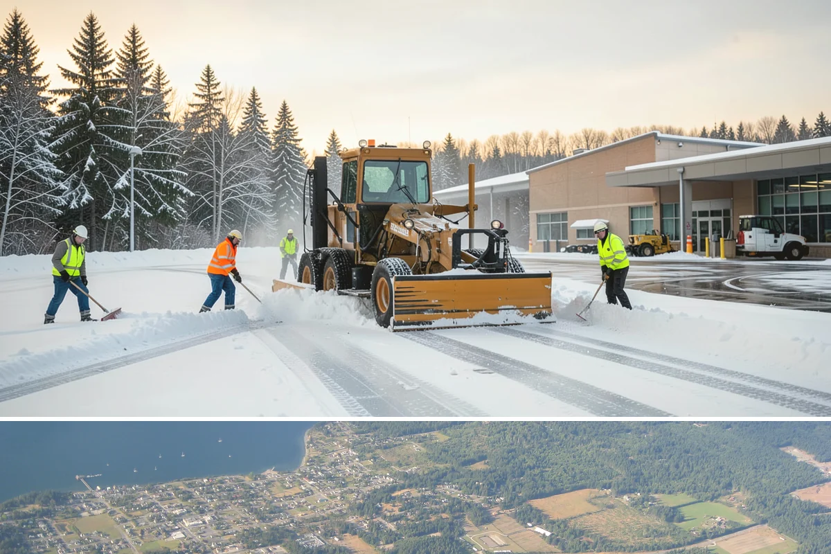 Fitness Center Sidewalk Clearing in Coupeville, Island County, WA - Fitness center demand peaks from December through February, when pre-dawn arrivals meet the coldest, most glazed walks of the day.