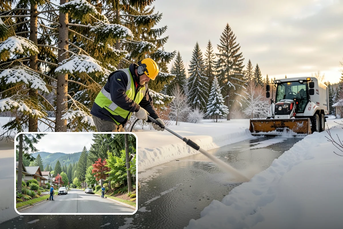 Fitness Center Sidewalk Clearing in Darrington, Snohomish County, WA - Entrance cleared before the pre-dawn member rush