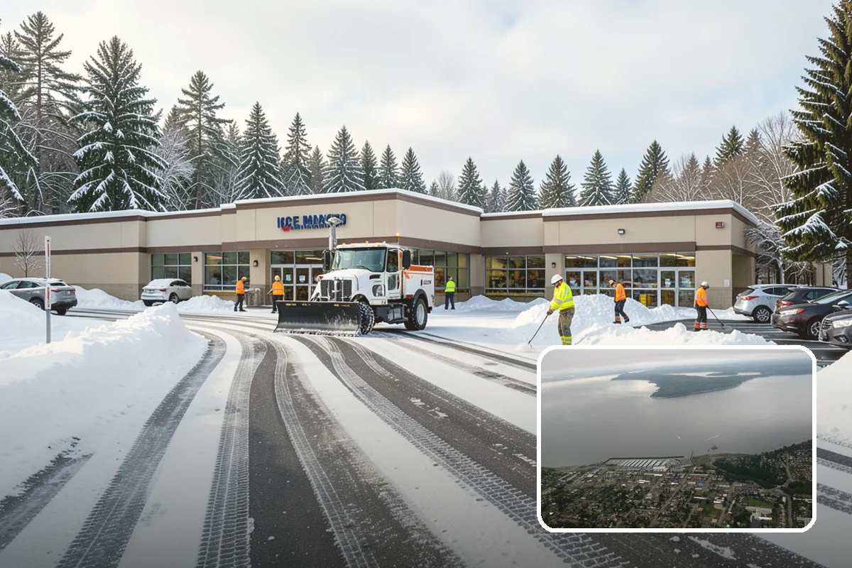 Fitness Center Sidewalk Clearing in Des Moines, King County, WA - Entrance cleared before the pre-dawn member rush