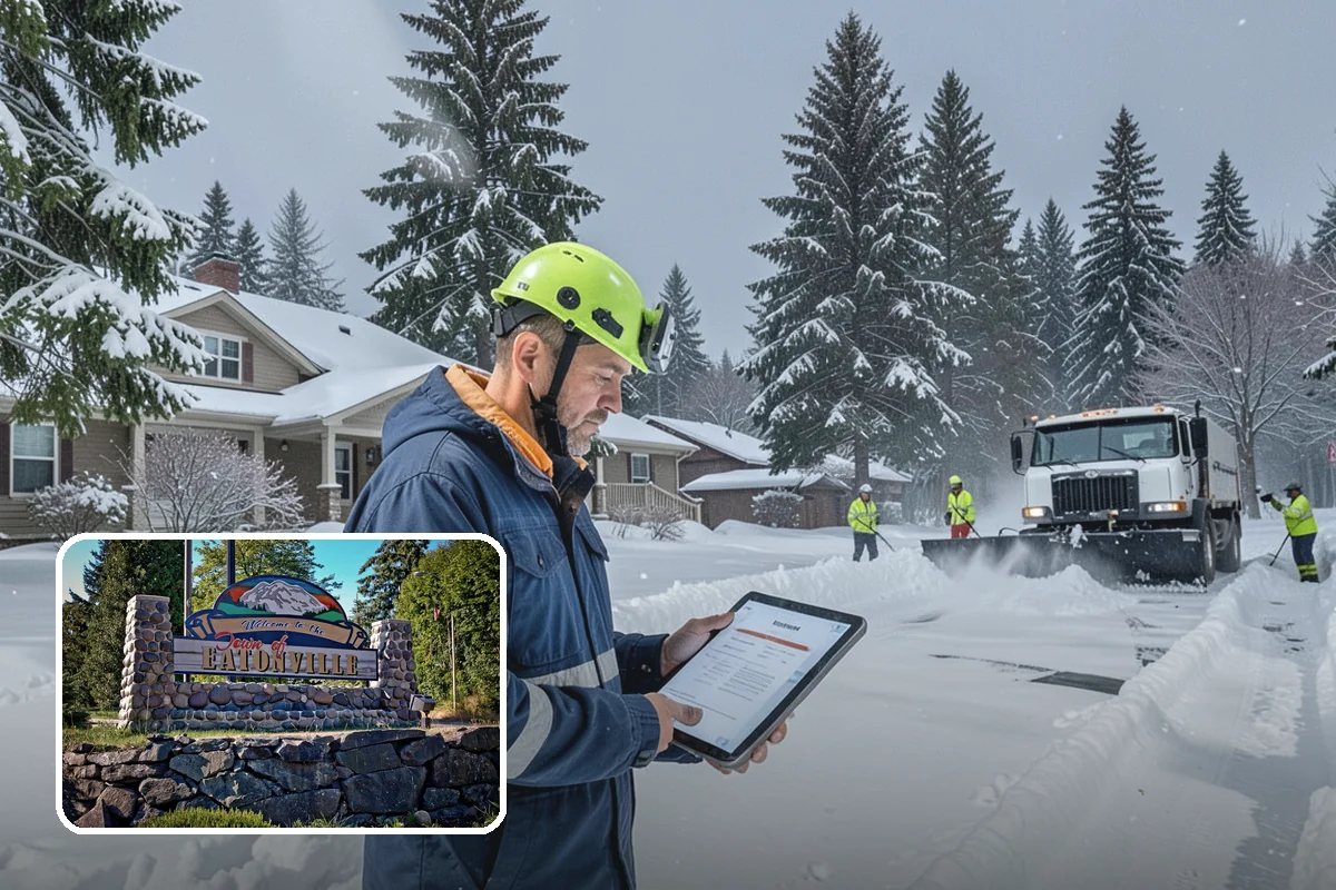 Fitness Center Sidewalk Clearing in Eatonville, Pierce County, WA - Entrance cleared before the pre-dawn member rush