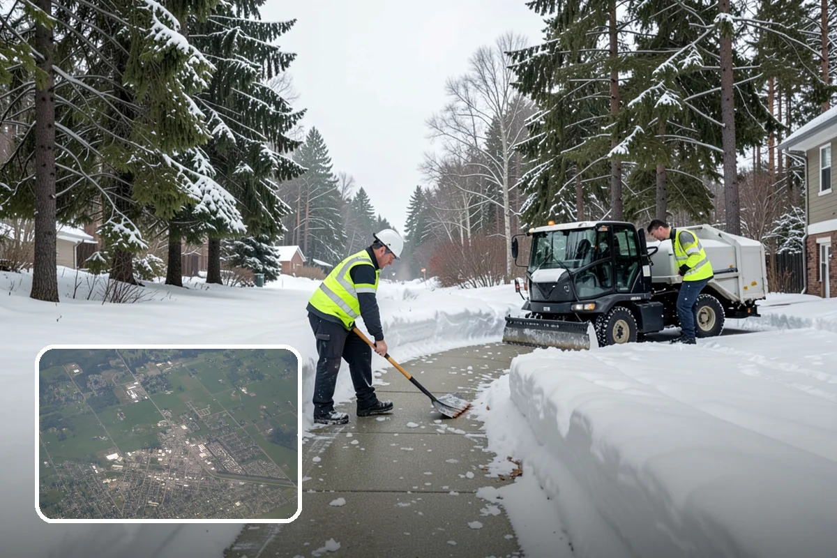 Fitness Center Sidewalk Clearing in Enumclaw, King County, WA - Entrance cleared before the pre-dawn member rush